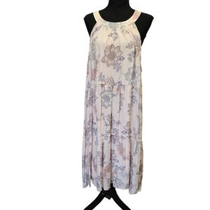 😊Mlle Gabrielle Pale Pink Floral Mock Necked Sleeveless Dress Sz L